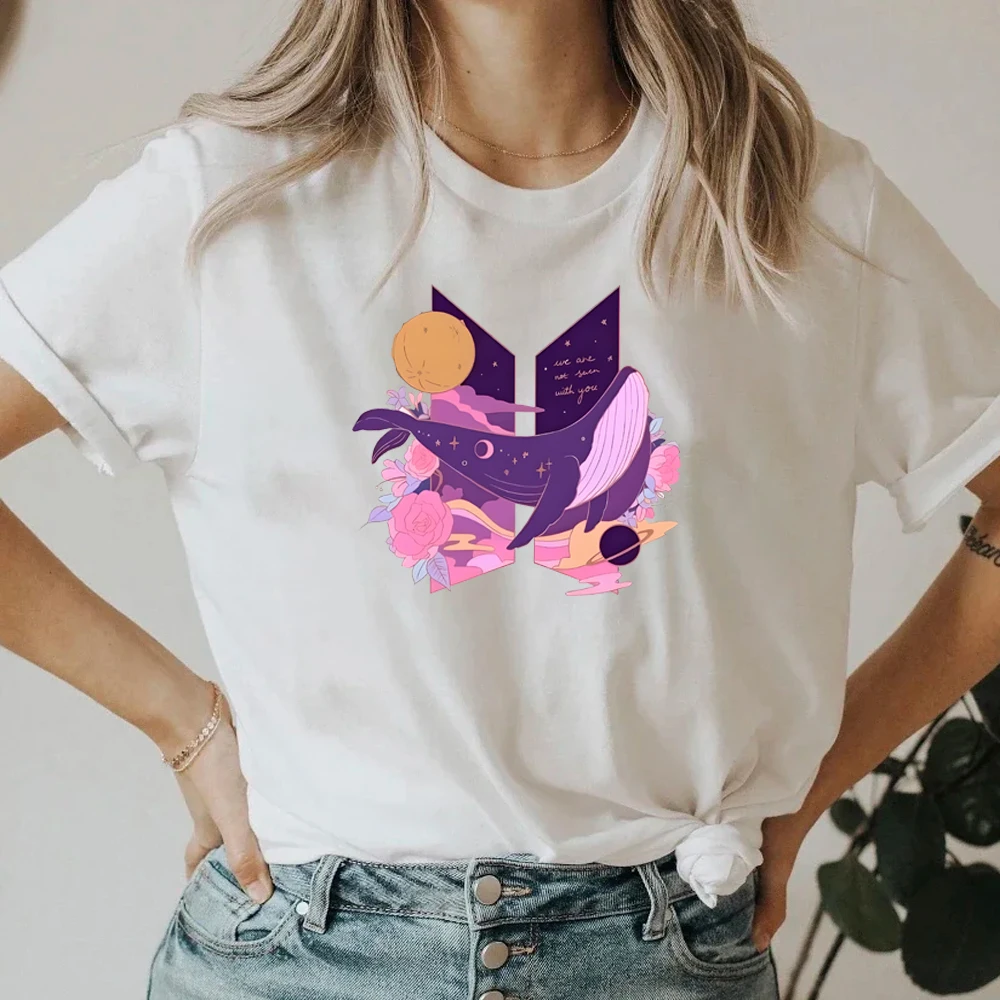 We\'re Not Seven With You Shirt Korean group whale logo T-shirt Whalien 52 Shirt Kpop Fan Tee Women\'s Summer Korean Pop Music Tee