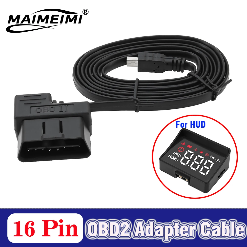 سيارة obd تمديد شاحن كابل الطاقة 16 دبوس obd obd2 obdii تشخيص موصل ل رئيس يصل عرض A100S سيارة HUD محول 1.7 متر