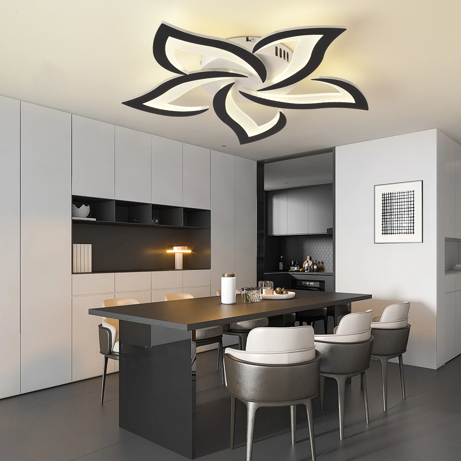 Creative Flower Shape LED Ceiling Light Modern Black/White Acrylic Decor Ceiling Light for Living Room Bedroom Study Restaurant