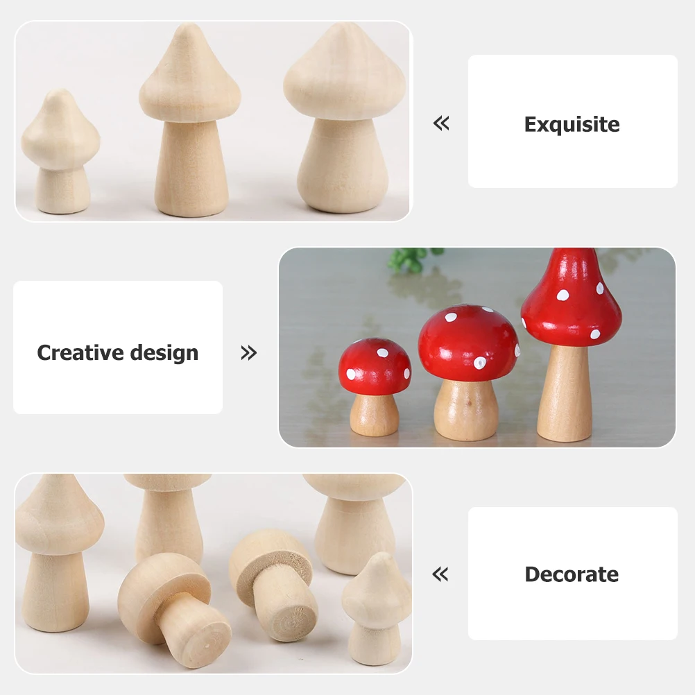 

60Pcs Decorative Tiny Keepsakes Smooth Unpainted Wooden Mushroom Shapes for DIY Art Crafts Educational Activity Home Office