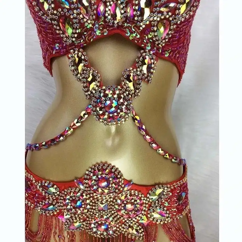 حار بيع المرأة مطرز كريستال ملابس رقص البطن ارتداء الصدرية + حزام مجموعة مثير الرقص الشرقي دعوى الرقص الشرقي الملابس