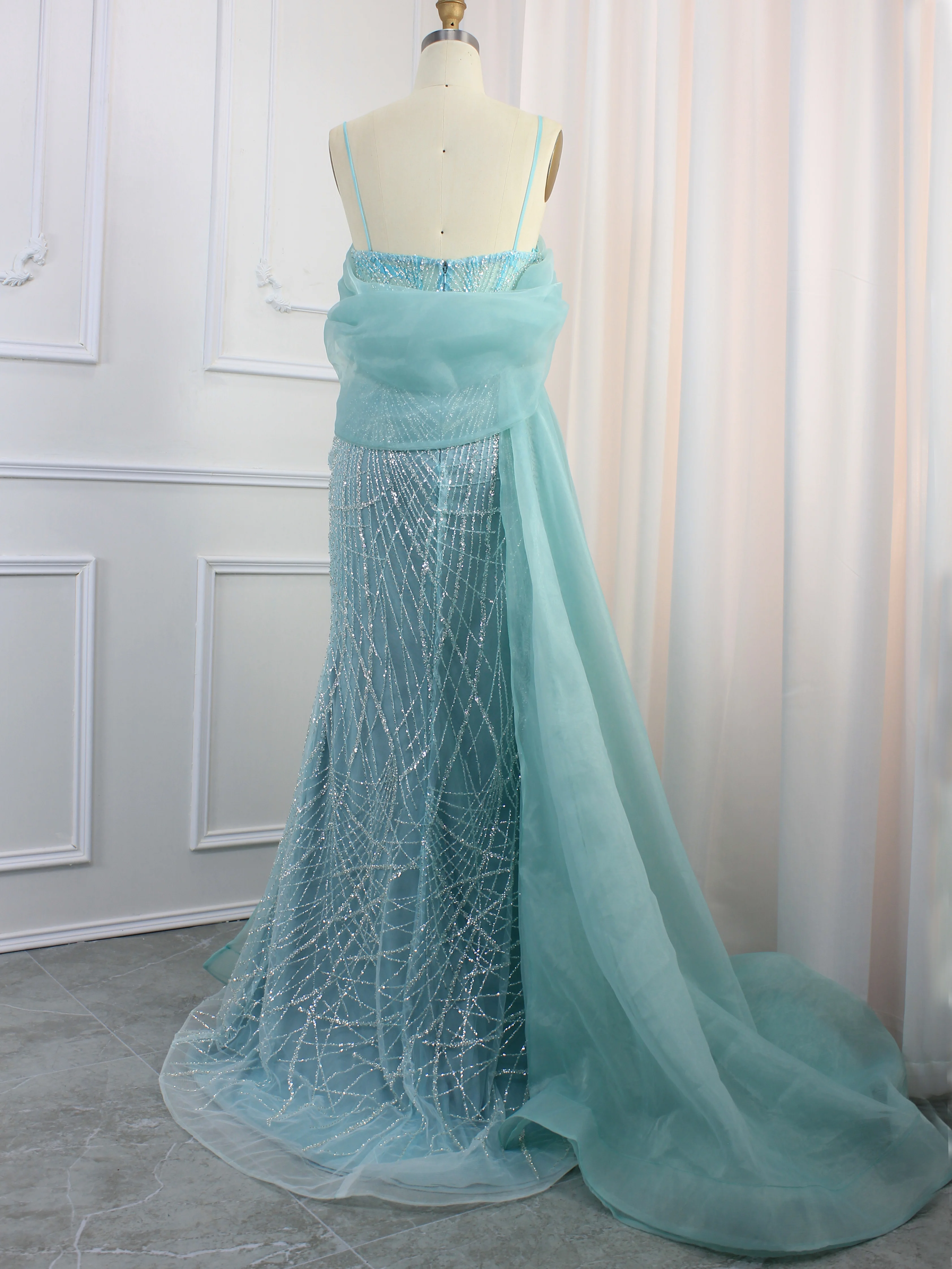 Hot Sale Dubai Turquoise Sweetheart Evening Dresses Luxury Beaded Sleeveness Formal Gowns 2024 For Women Party LA72523