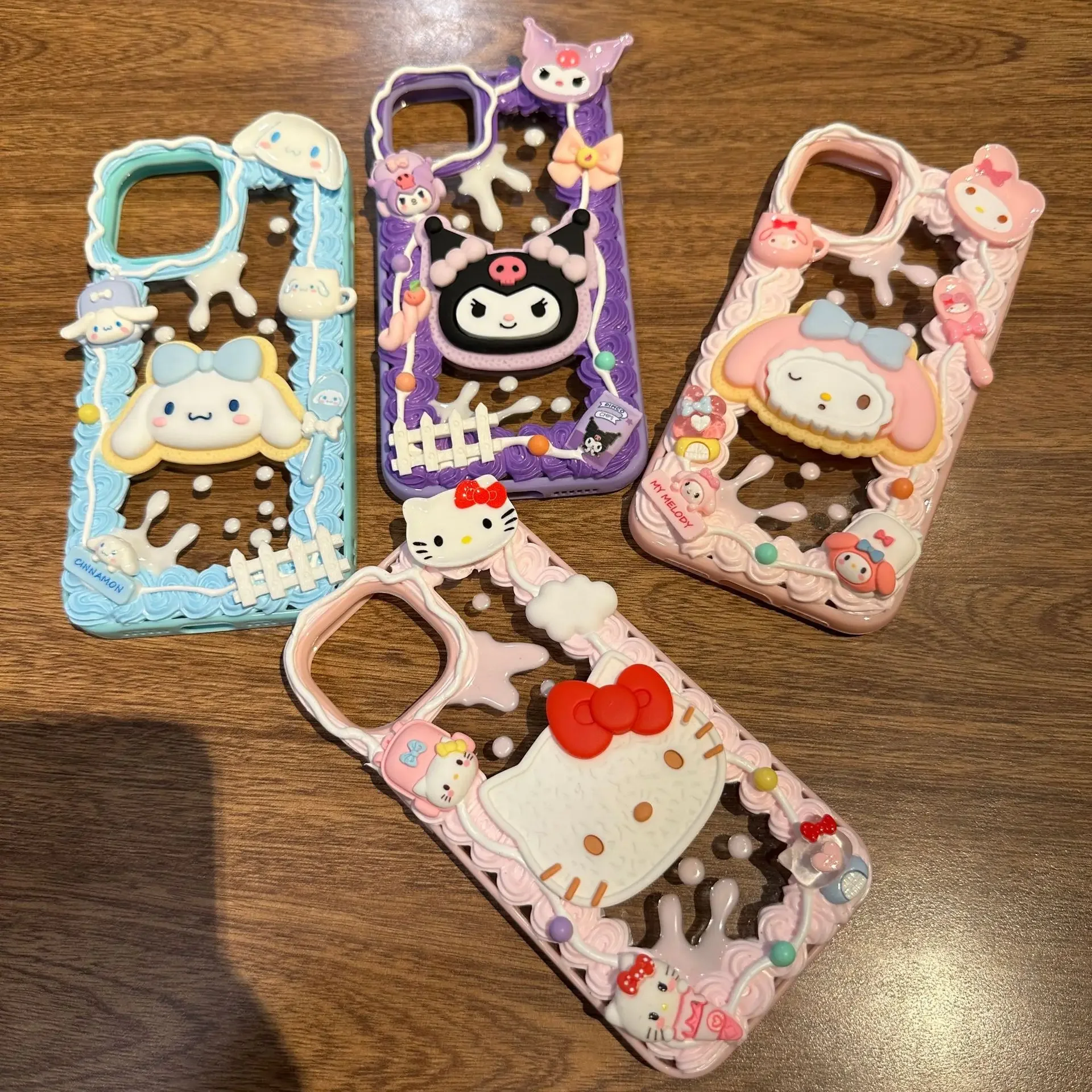 Suitable for Iphone13 14 15promax Apple Finished Cream Gel Cute Mobile Phone Case Anime  Sanrio Accessories  Kuromi  Hello Kitty