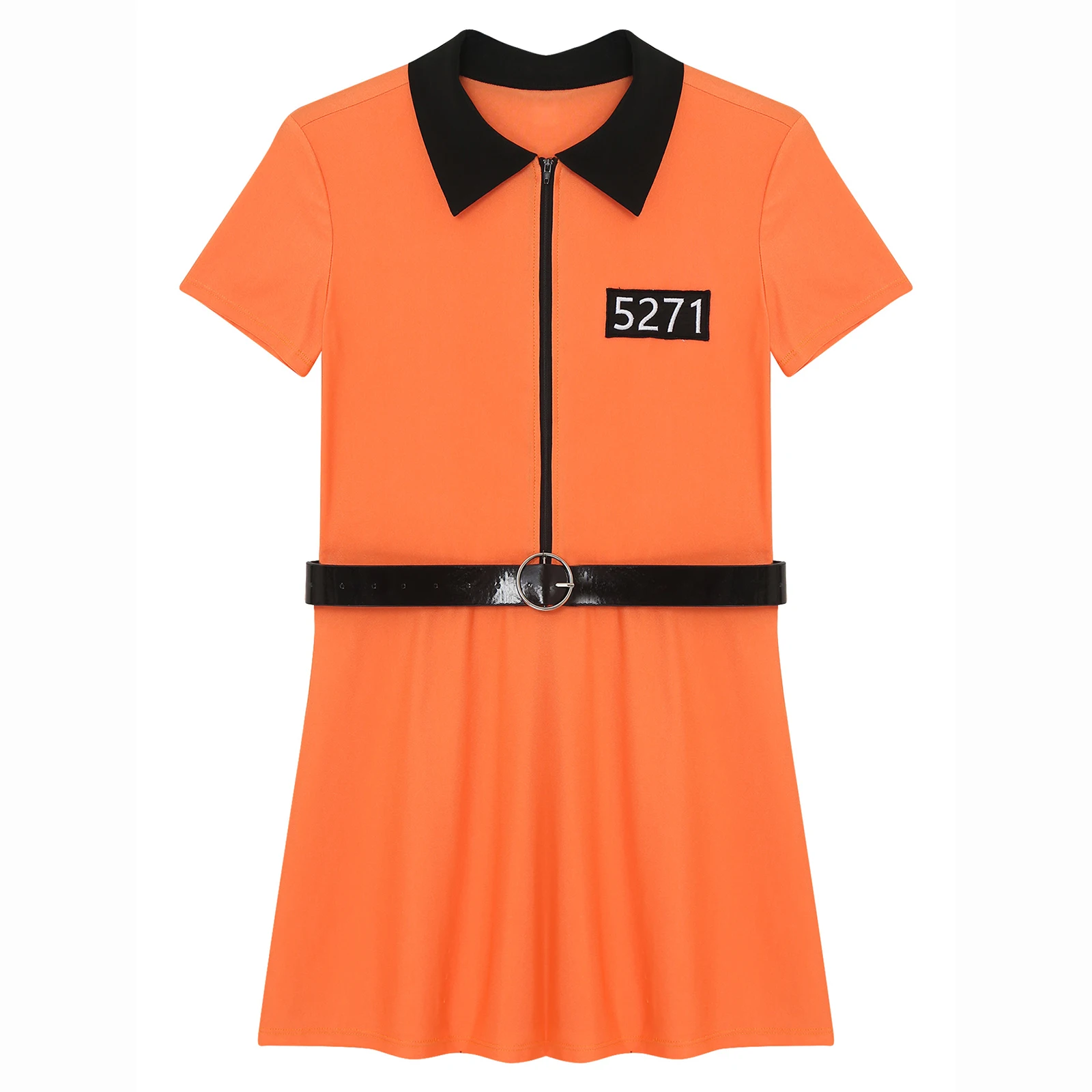 

Women Halloween Prisoner Inmate Jail Cosplay Orange Dress with Belt Prison Convict Role Play Uniforms for Carnival Theme Party