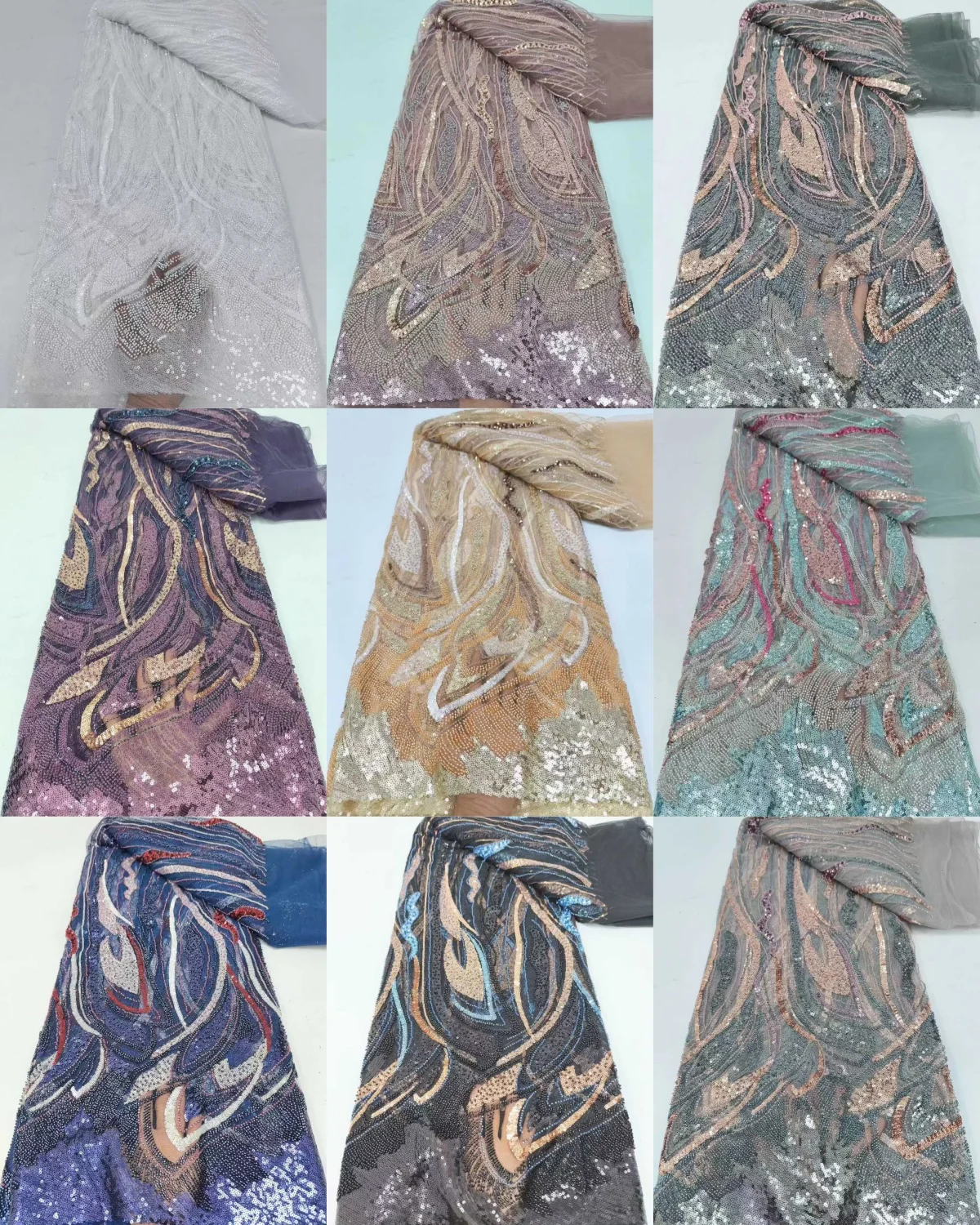 Nuovo Design Africano di Lusso Paillettes In Rilievo Tessuto di Pizzo 5 Metri Francia Nigeria Tulle Abiti Da Festa Tessuti di Pizzo Da Sposa delle Donne 1410