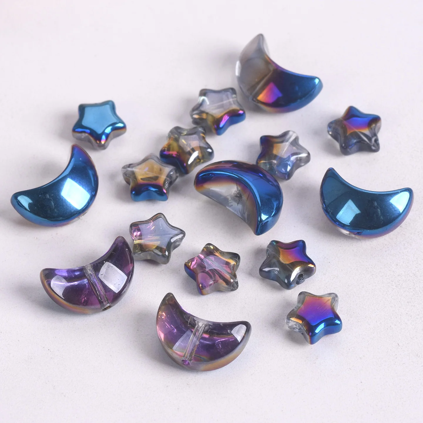 

Moon Star Shape Blue Colorful Plated Crystal Glass Loose Beads For Jewelry Making DIY Crafts Findings