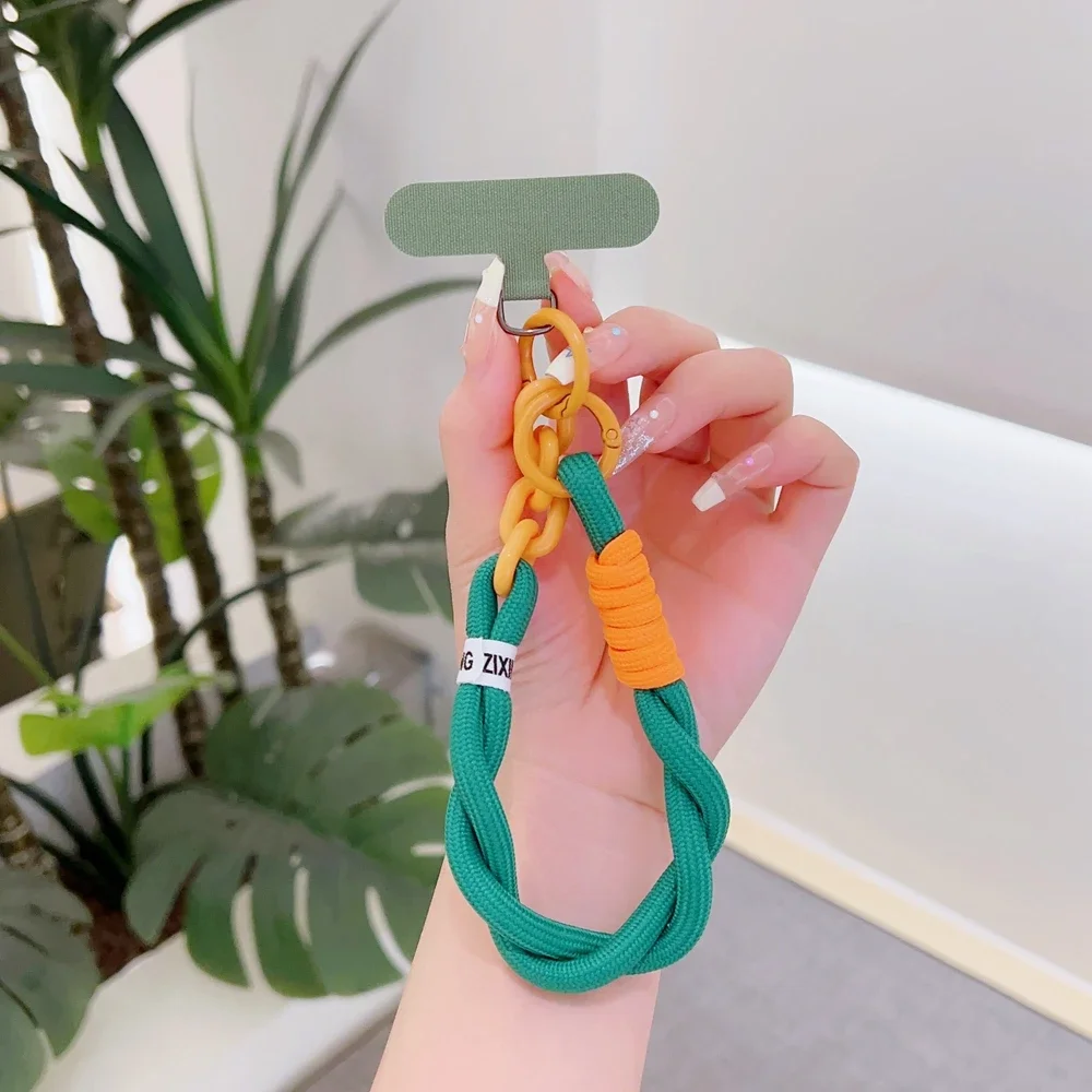 Universal Braided Mobile Phone Lanyard Strap Hanging Chain Ring Cord with Patch Wrist Strap Cell Phone Detachable Rope Keychain