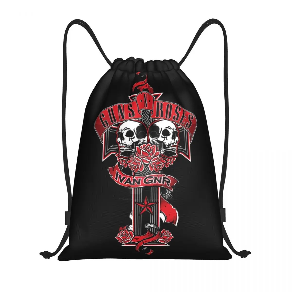 Pistole personalizzate N rose Bullet Logo zaino con coulisse borse donna leggero Heavy Metal Gym sport Sacks Sacks per lo Shopping