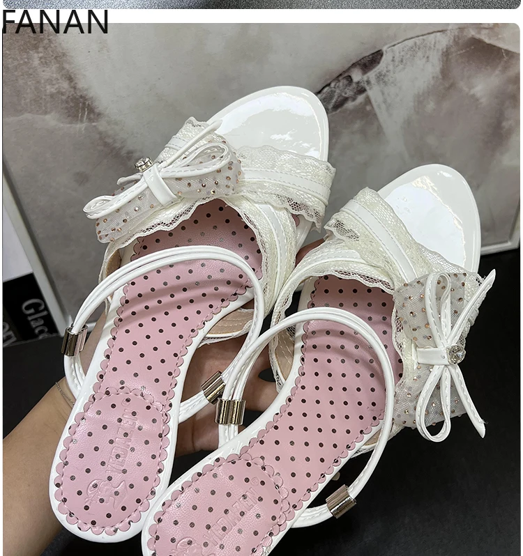 White Lace High Heel Sandals Heart Women Platform Sandals Flat Shoes 2025 Summer Casual Open-Toe Slippers Original Design