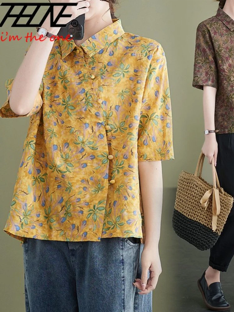 Plus Size Oversized New Summer Shirts Women Top Short Sleeve Loose Blouses Cotton Floral Shirt Korean Style Blusas Camisas Mujer