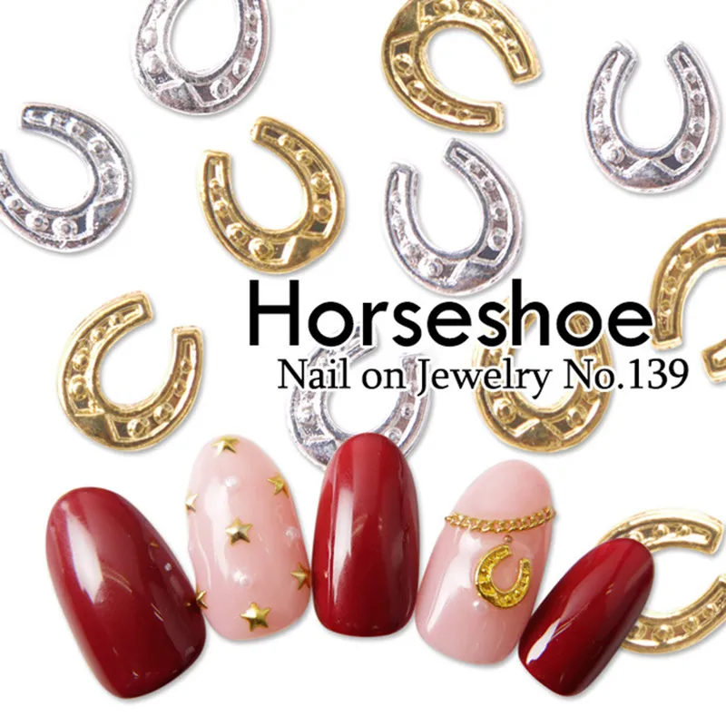 50pcs/pack Japan Korea Alloy Nail Art Parts Charms Decals Gold Silver Horseshoe