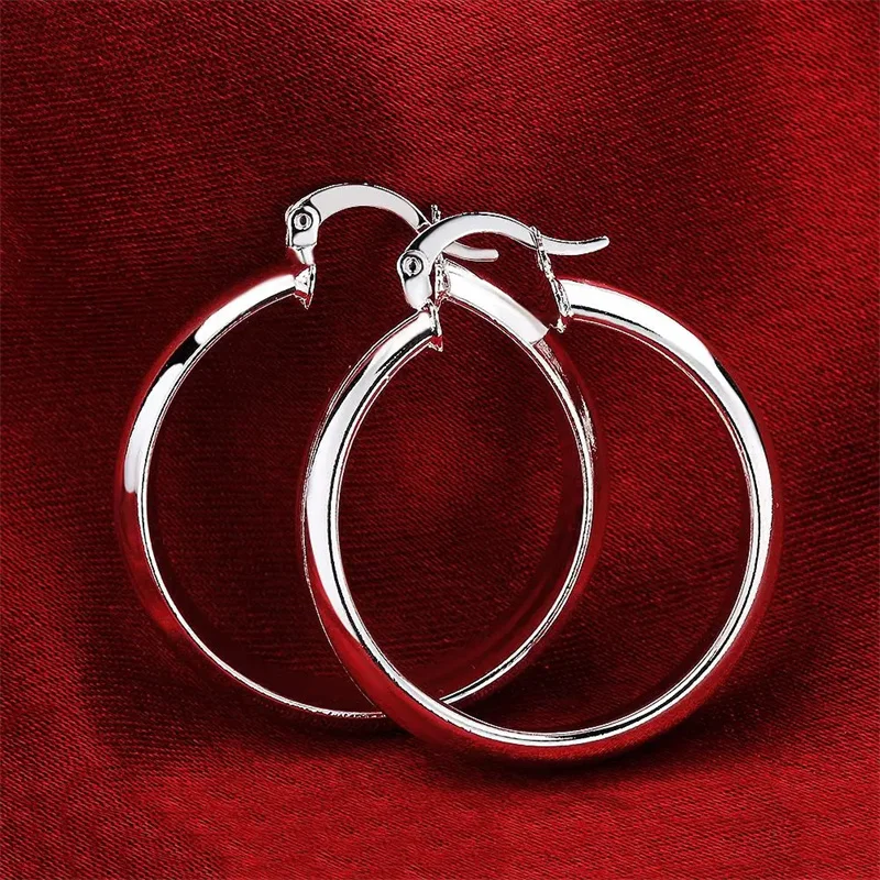 

925 Sterling Silver 4CM smooth Big circle hoop Earrings for Women Luxury Fashion Party Wedding Accessories Jewelry GiftS