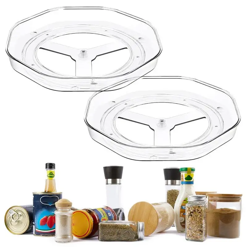 

Turntable Tray Organizer Round Rotating Container Turntable Cosmetic Organization 2Pcs Container For Countertop Kitchen Bathroom