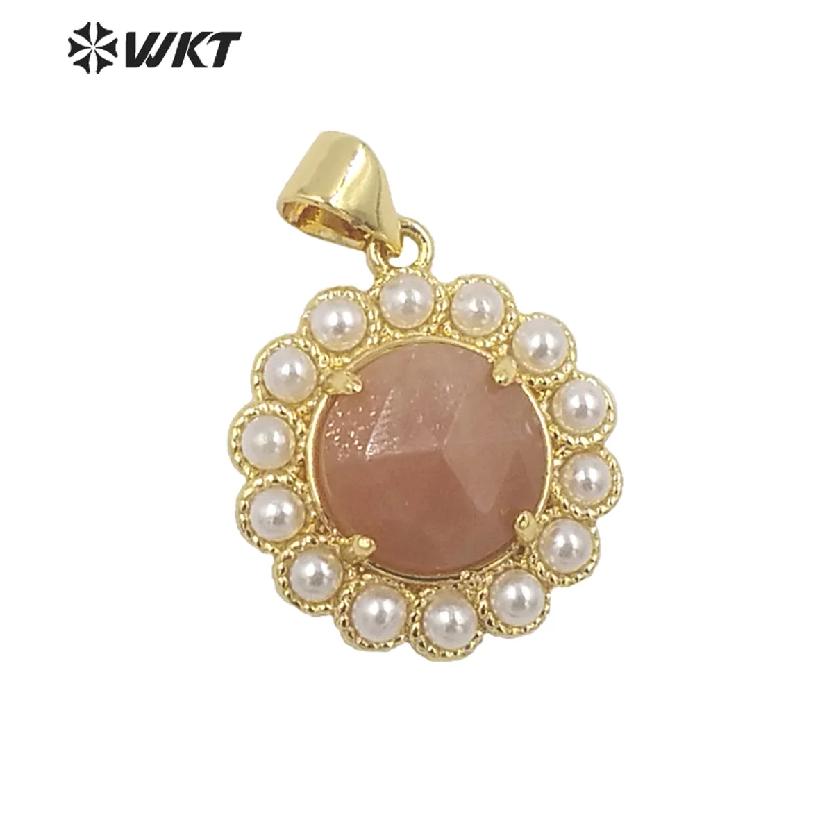 WT-JP358 Luxury Retro Round Shape Colored Gemstone 18K Gold Plating And Pearl Paved Tiny Pendant Women Earrings Decoration