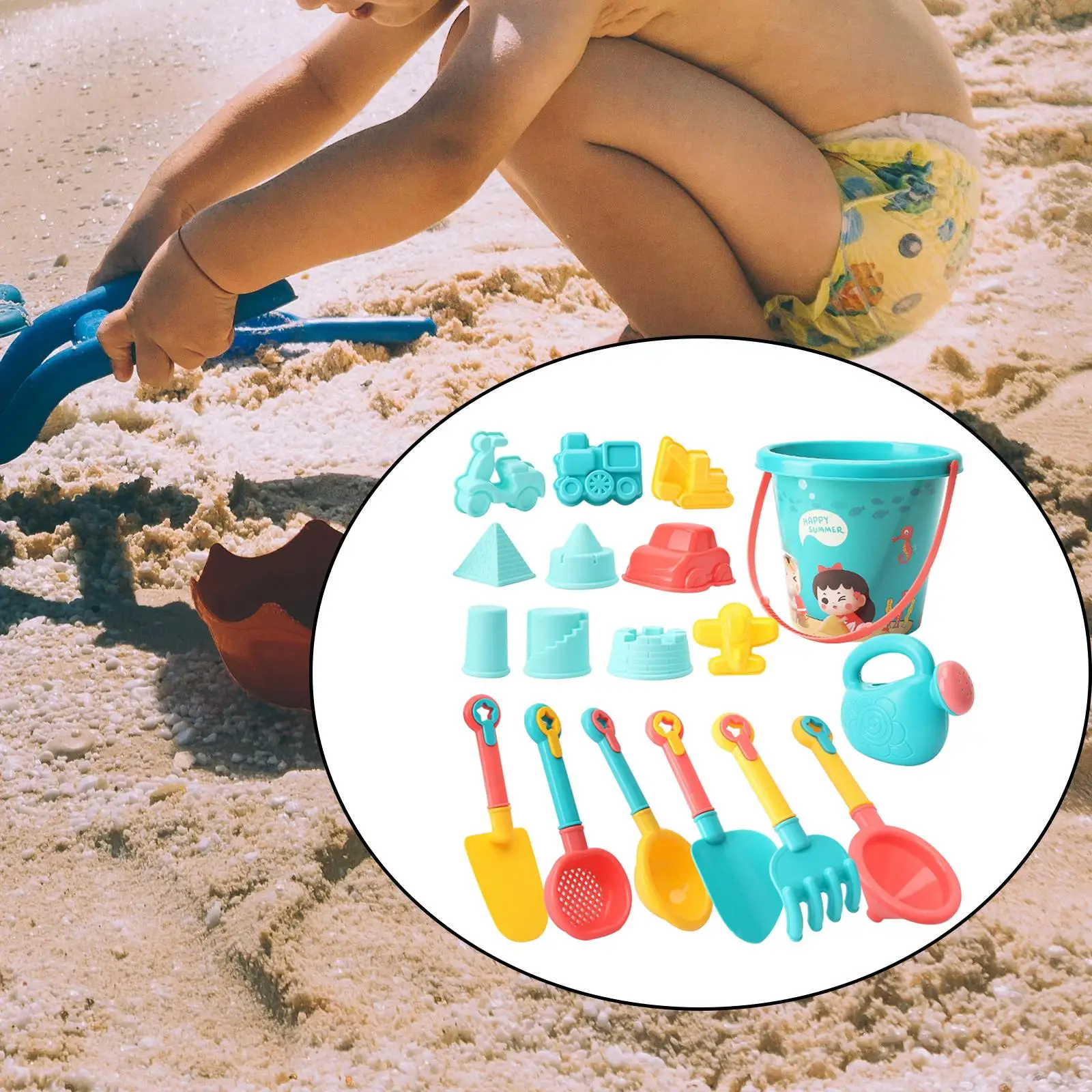 18x set di giocattoli da spiaggia divertente gioco di sabbia per vasca da bagno include veicoli, castelli, pala,