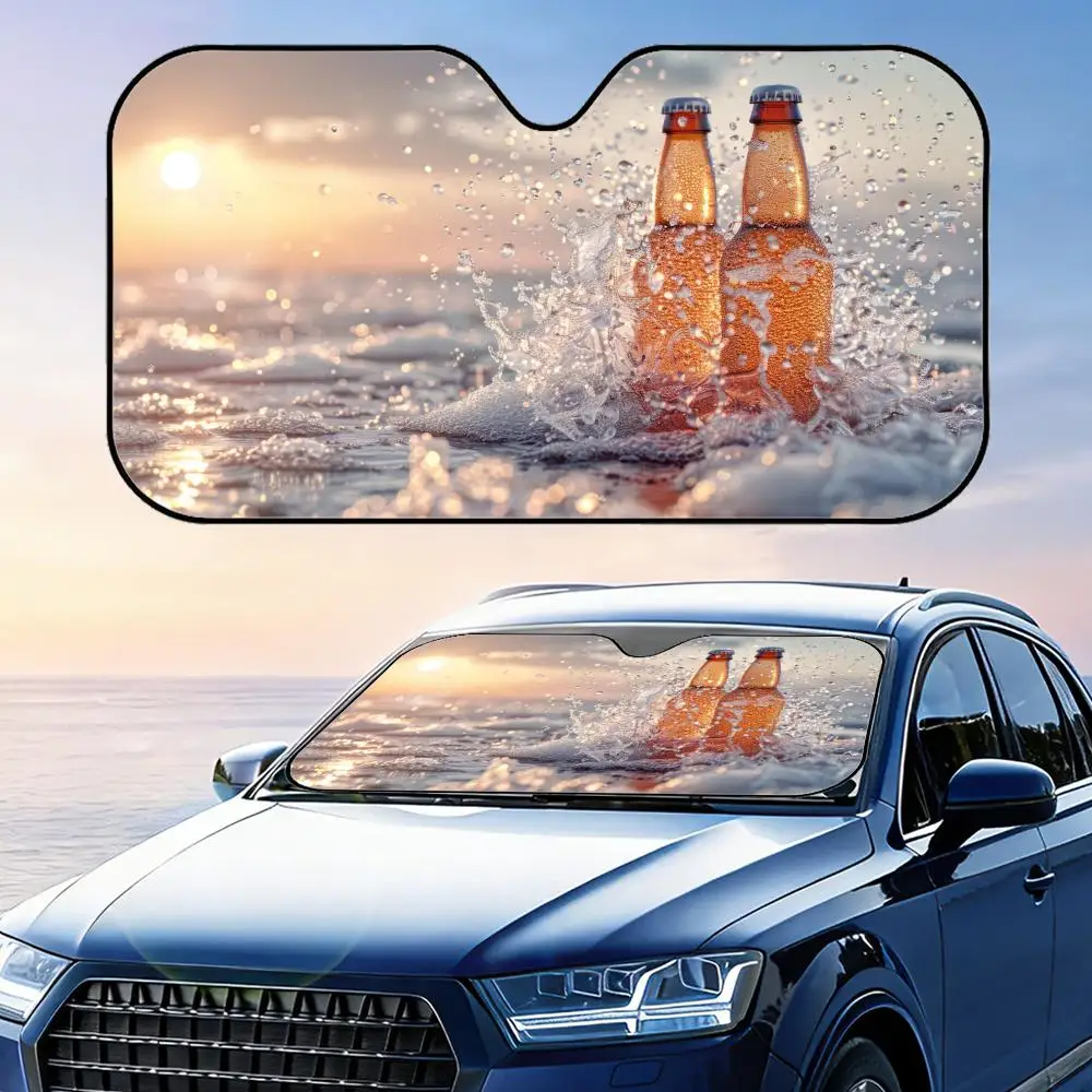 

Sunset Beer Splatter Sun Visor Foldable Universal Car Windshield Sun Shade UV Protection Heat Insulation Foldable Cover