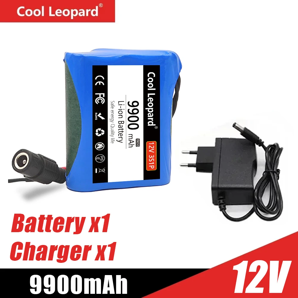 

12V 9.9Ah Battery Pack 3S1P Protection Plate 12V 9900mAh 18650 Lithium ion DC 12.6V Super Rechargeable Battery + Charger