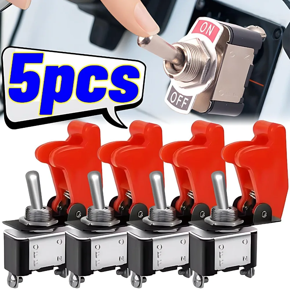 New KN3A-101 Toggle Rocker Switch LED Switch with Protective Cover Car Auto Cover LED Light Toggle Switch Control on/Off RED
