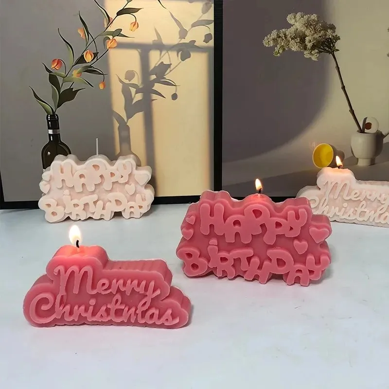 3d english letters christmas merry candle silicone mold diy christmas tree candles gypsum chocolate birthday cake baking molds view 5