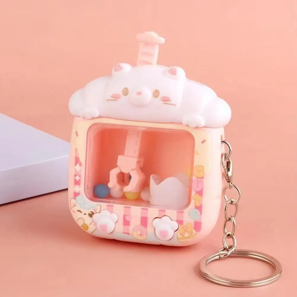 Plastic Catching Ball Machine Keychain Little Panda Cartoon Mini Claw Machine Keychain Cute Funny Tiny Arcade Games Pendant
