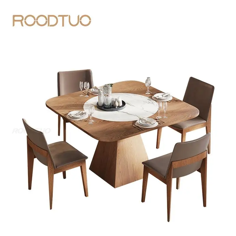 

A Set Of Modern Design Solid Wooden Plywood Environmental Protection Desktop 1 Dinner Turntable With 4 Or 6 Chairs Combination