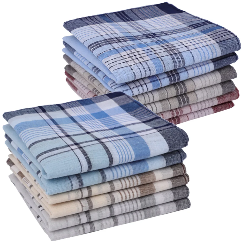 Pañuelo de algodón puro para hombre, pañuelo a cuadros clásico para ancianos, 40cm, absorción del sudor, sensación cómoda y suave, 6 uds.
