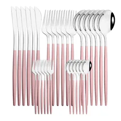 6Set/30Pcs Pink Silver Dinnerware Set Stainless Steel Knife Ckae Fork Spoon Cutlery Set Tableware Silverware Set Dropshipping