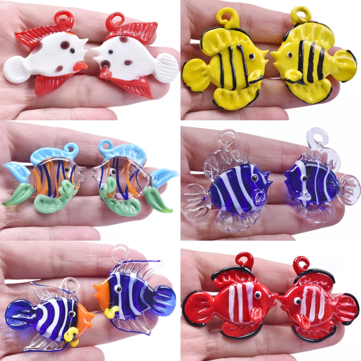 2pcs/lot Summer Colorful Glass Fish Pendants Handmade Tropical Fish Charms DIY Jewelry Making Findings Necklace Earrings Gifts