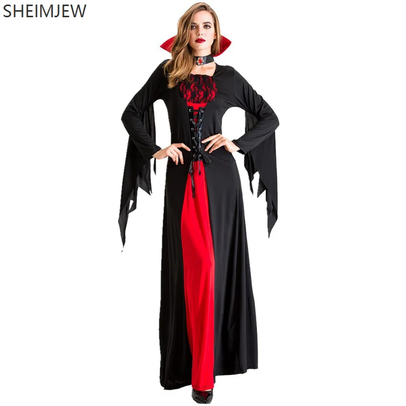 

Medieval Carnival Halloween Women Vampire Queen Costume Classic Gothic Witch Demon Bodysuit Cosplay Fancy Dress Party Dress