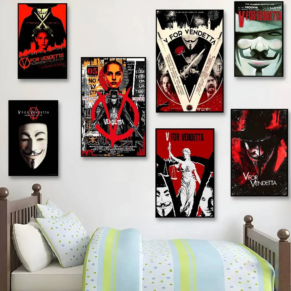 Classic Movie V For V-vendetta Self-adhesive Art Poster Fancy Wall Sticker for Living Bar Decoration Vintage Decorative Painting