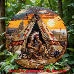 Native American Themed Round Metal Wall Decor, Classic Style Aluminum Sign, Indoor & Outdoor Decor for Home, Cafe and Apartment