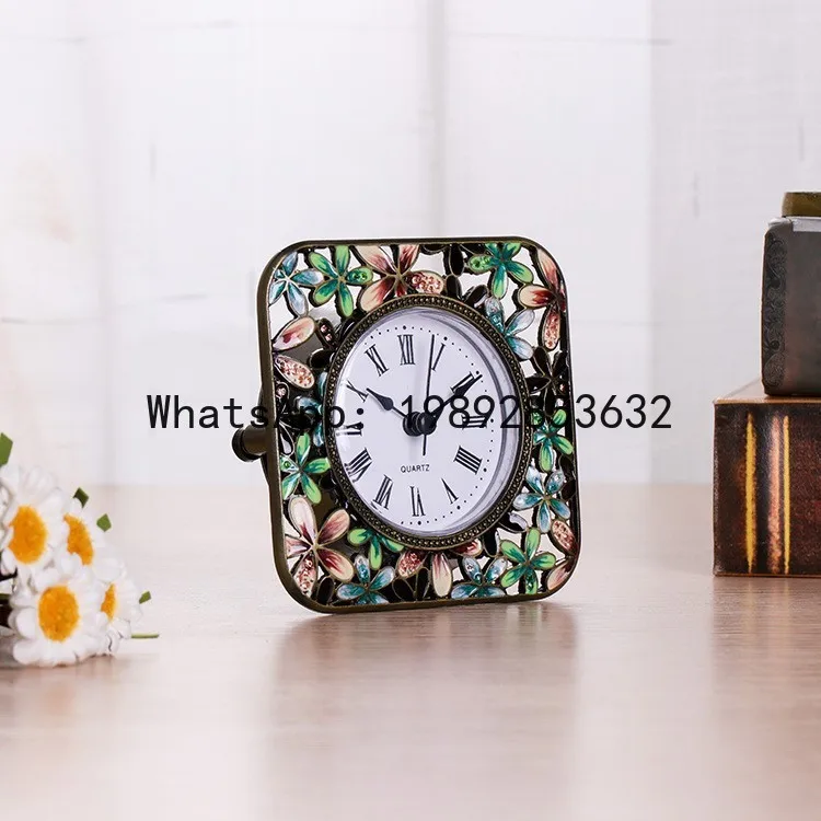 

Decorative mini table clock enamel color casual clock living room decoration retro metal