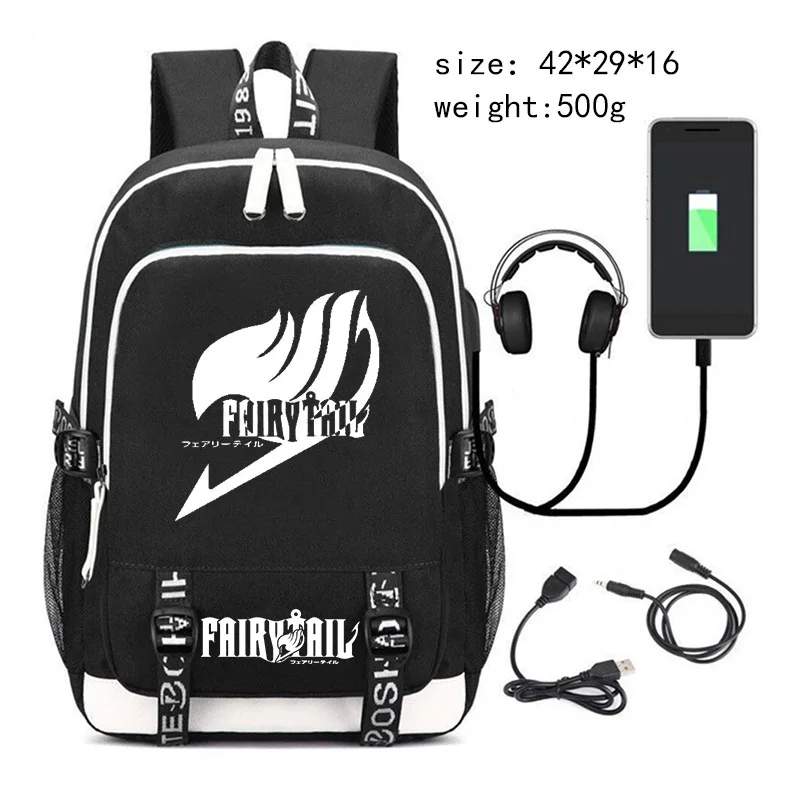 

Teenager Large Travel Backpacks Fairy Tail Printed Waterproof Bookbag With USB Charging Port Backpack for School Boys Girl gifts