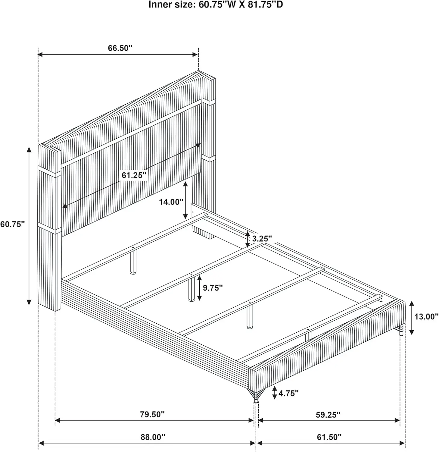 Lucia-Moldura moderna clássica de veludo, estrutura de cama queen size, cabeceira bege, 61 polegadas, 224731q