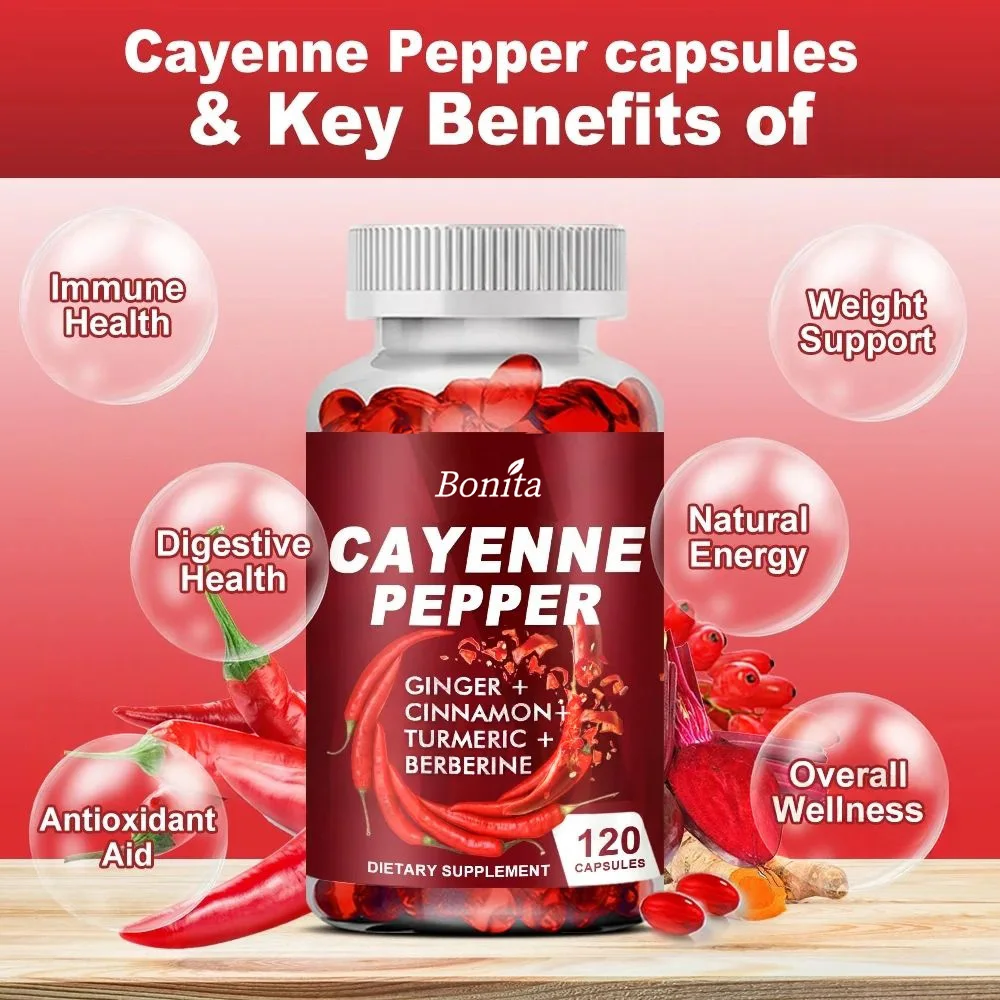 Cayenne Pepper Capsules, Supports Cardiovascular , Improves Digestion & Blood Circulation, Capsaicin Supplement Softgels