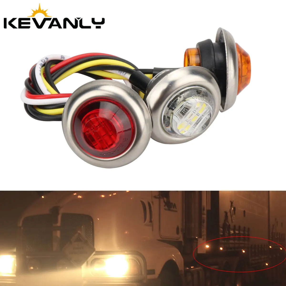 4pcs 12V 24V Metal Round LED Side Marker Light Truck Trailer Side Marker Indicators Rear Clearance Light Parking Light Red Amber