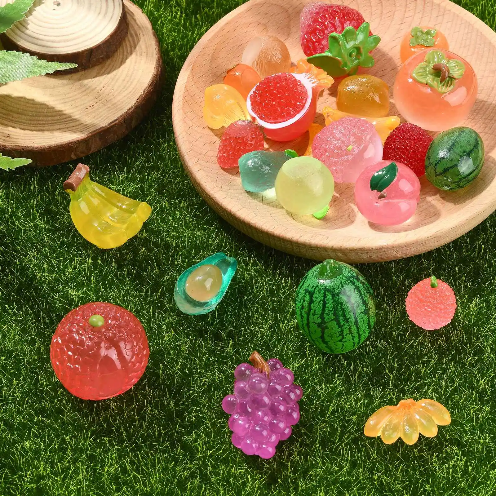 50Pcs Luminous Fruits Vegetables Figurines Resin Mini Glow in The Dark Food Figurines for DIY Decor