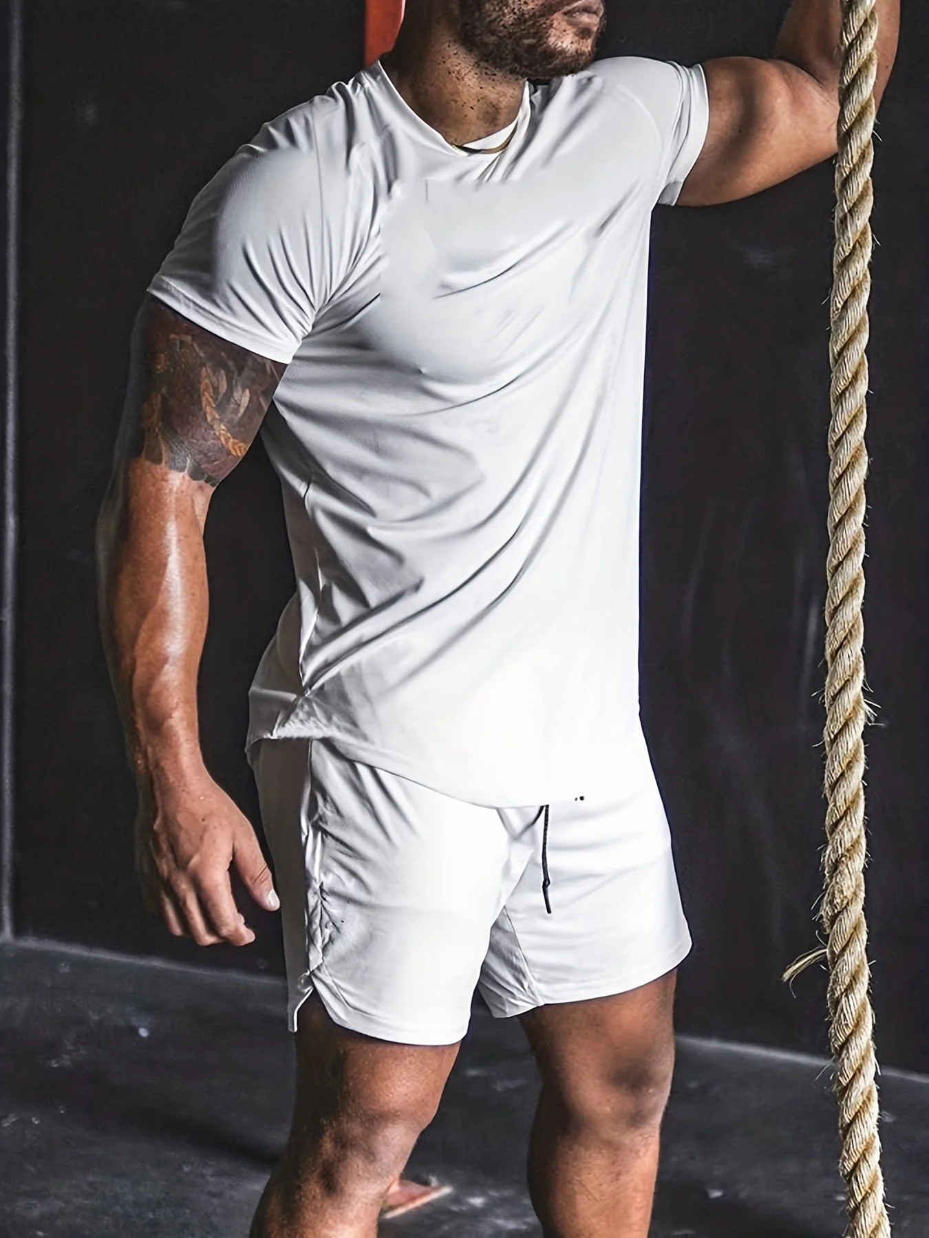 summer sports men's loose crew neck t-shirt half sleeve dropped shoulders fitness american training short sleeve