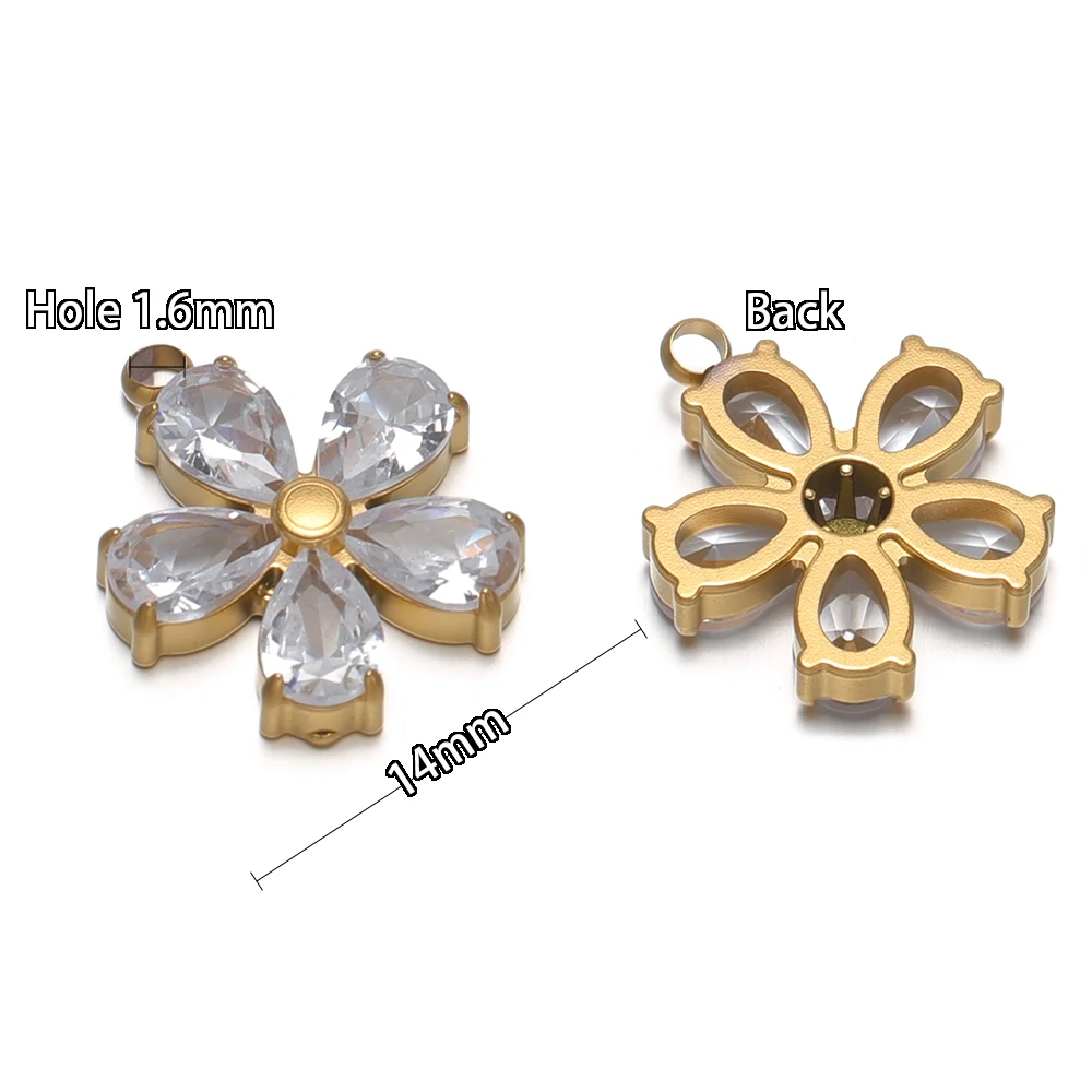3 Stück Edelstahl-Herz-Zirkon-Anhänger Transparente Kristallblumen-Charms für DIY-Halsketten, Schmuckzubehör und Ohrringherstellung – Detail 3