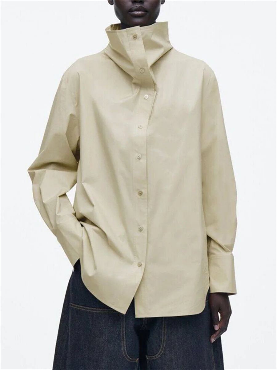

Women’s Turtleneck Top – Long Sleeve Button-Down Casual Shirt for 2025 Spring