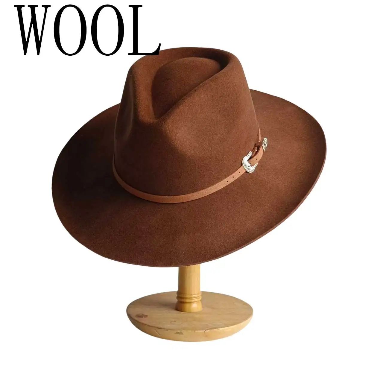 Colonel Taylor Fedora Men's Belt Buckle for Autumn/Winter  Wool Wide Brim Rancher Hat sombreros para hombre