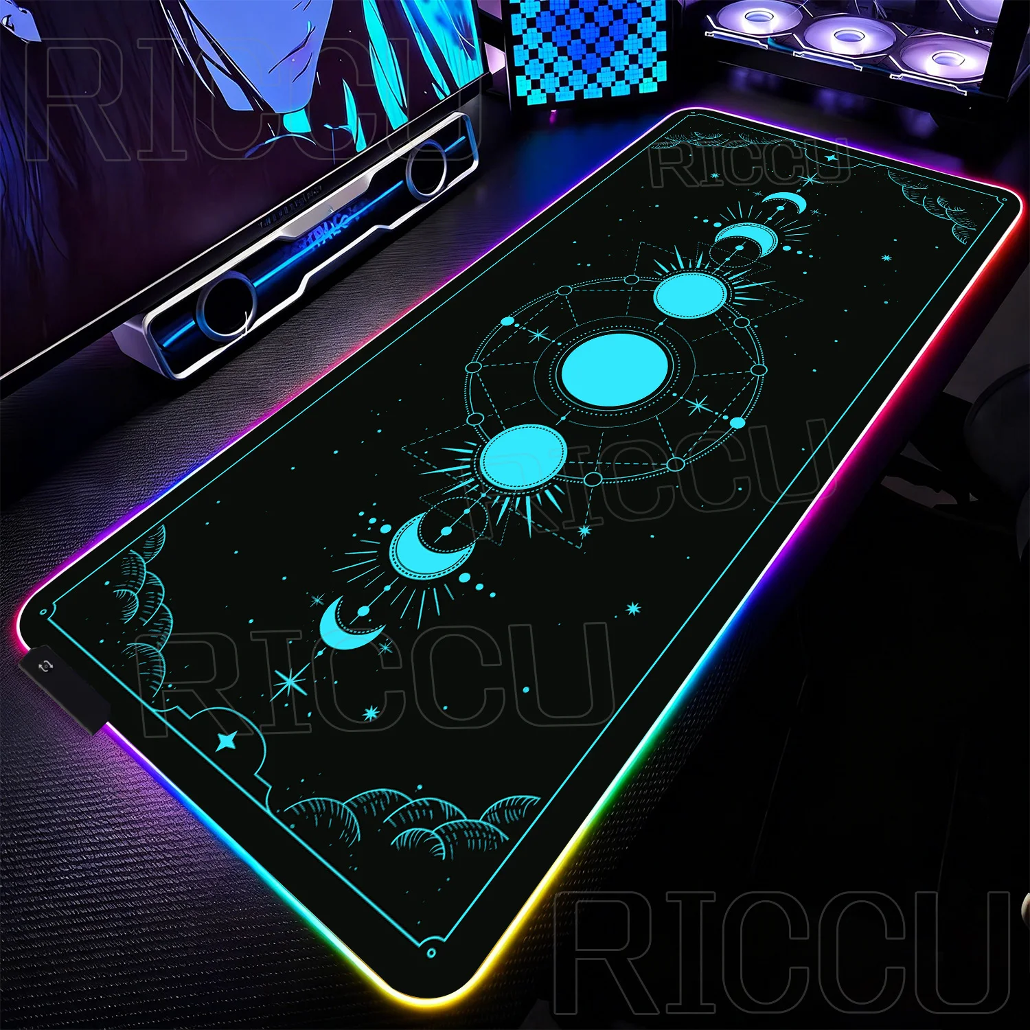 

Коврик для мыши RGB Magic Card Tarot 40X90CM, компьютерный ПК, большой размер, многоразмерный, водонепроницаемый, со светодиодной печатью, клавиатура, офисный коврик для рабочего стола