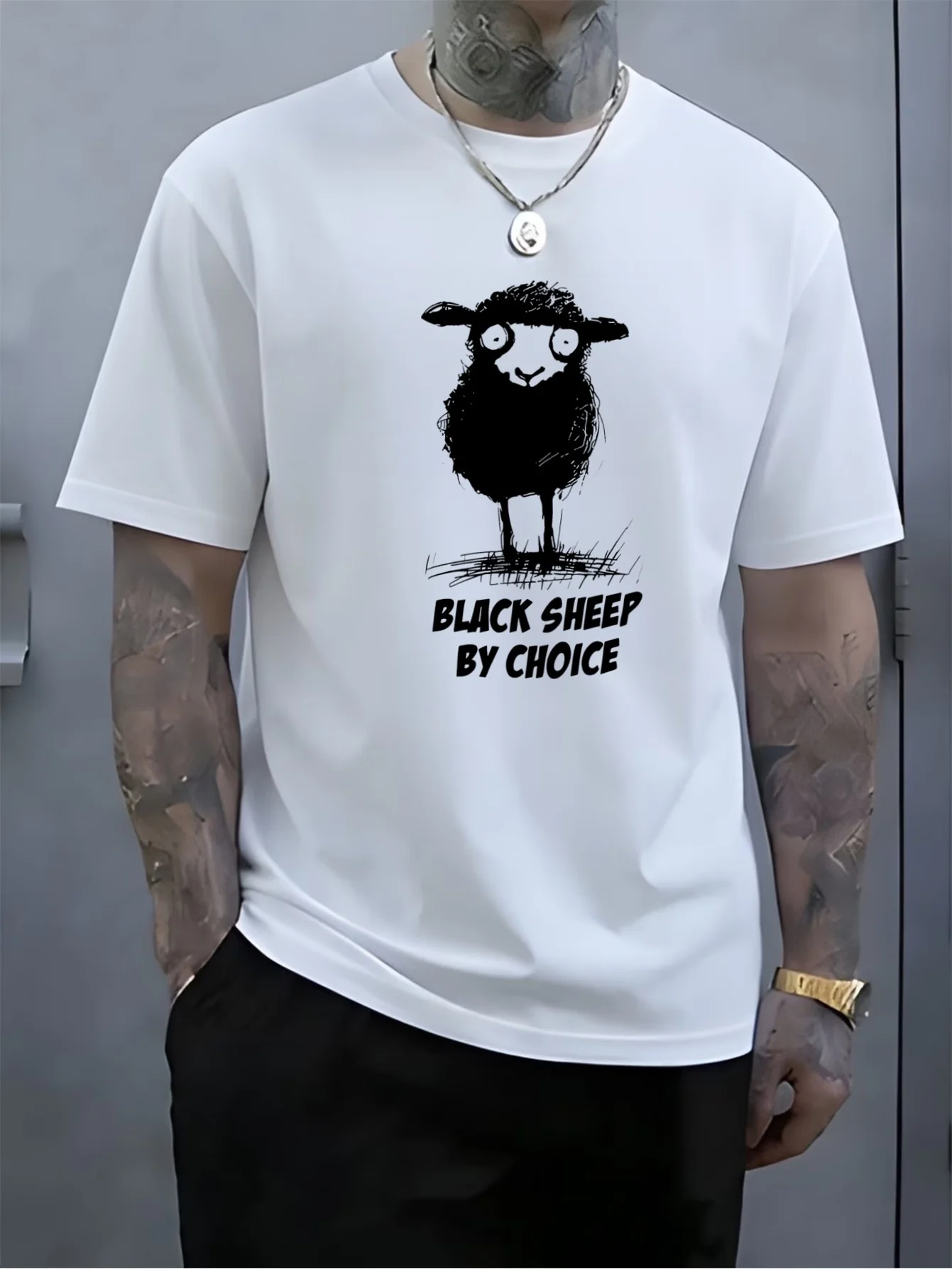 Black Sheep By Choice Mens Crew Neck T Shirt Sketch Sheep Graphic Short Sleeve Tee Individual Spirit Casual Male Street Tops