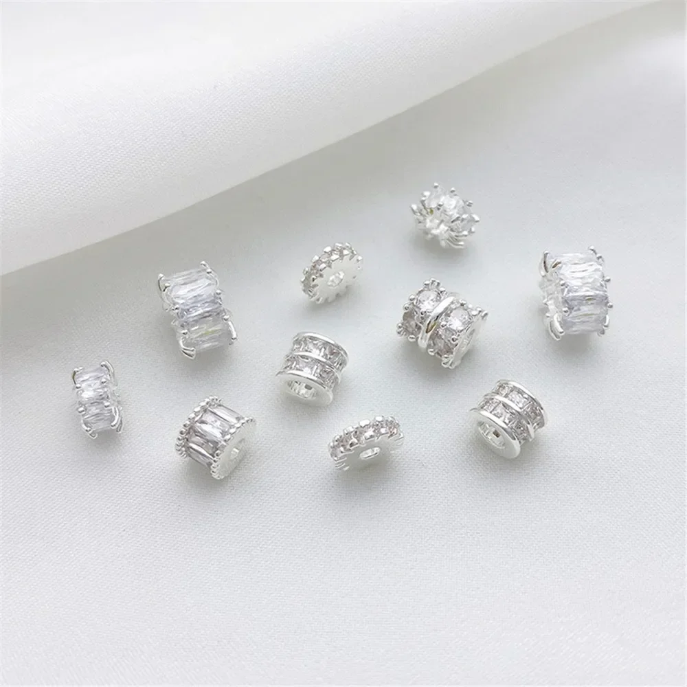 Silver Micro Inlaid Zircon Gear Snowflake Road Connection Bead Barrel Bead DIY String Bracelet Necklace Material Accessories