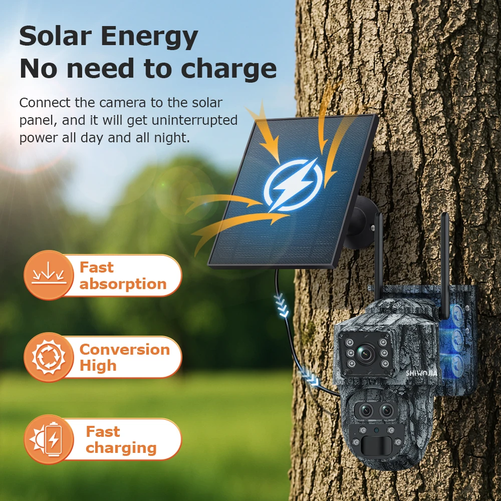 SHIWOJIA 12MP 15X Zoom 4G Sim Dual Screen Solar Camera Outdoor 4K Three Lens Auto Security Protection Auto Tracking CCTV Cameras