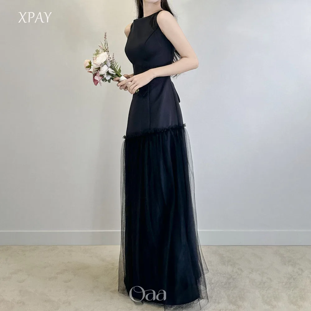 

XPAY Elegant Black Simple Evening Party Dresses Scoop Sleeveless Prom Gown Photo Shooting Dress Corset Back Customized