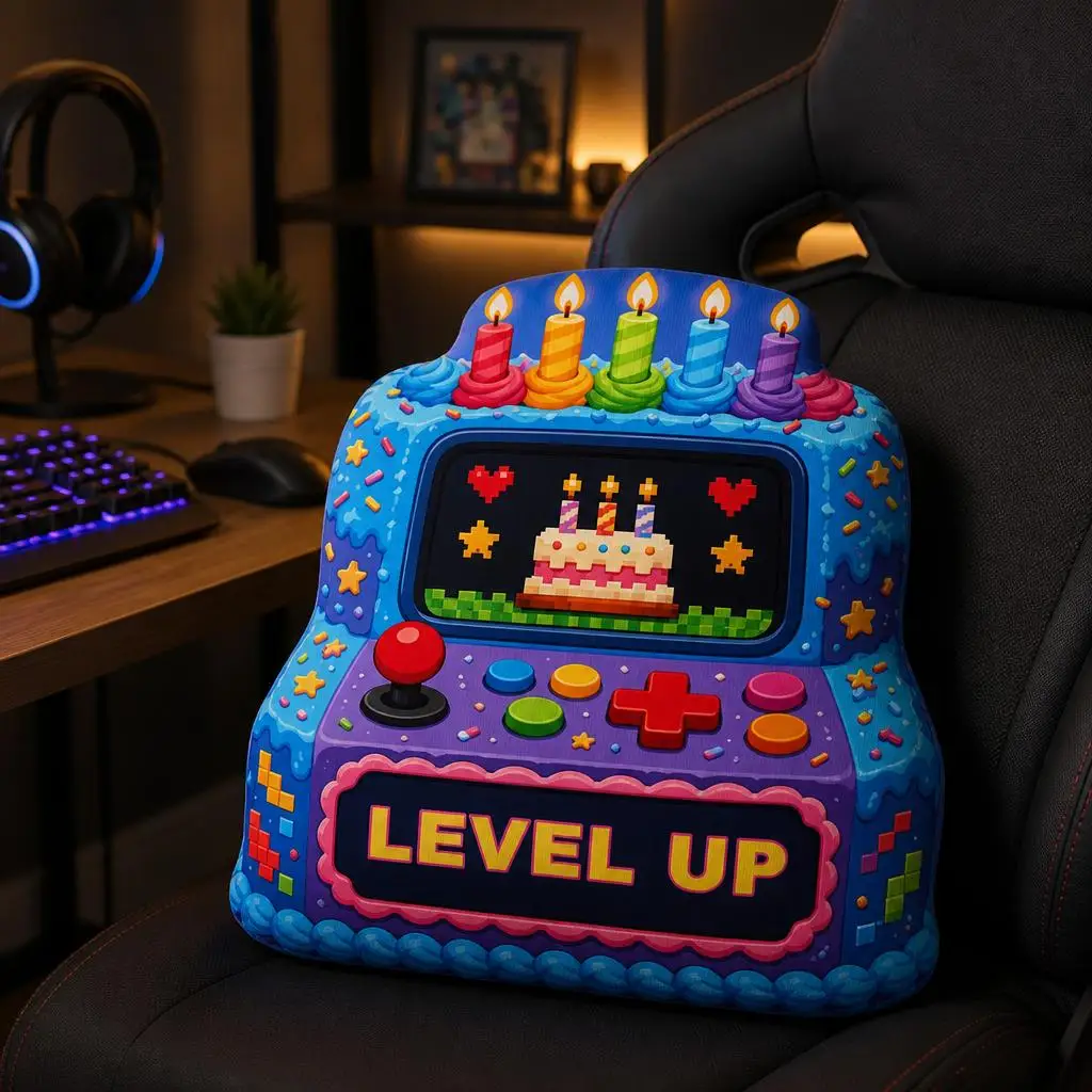 Level Up Birthday Arcade Game Plush Pillow Gamer Cake Cushion Irregular Stuffed Throw Pillow Gaming Party Gift Home Decor