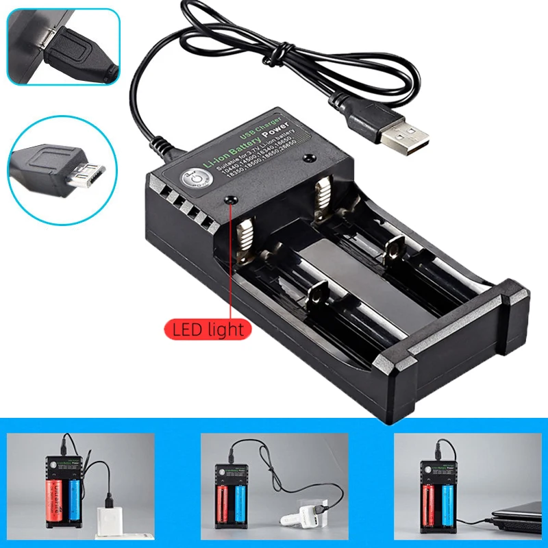 

USB Li-Ion Battery Charger 2 Slot Charges 3.7V 18650 Rechargeable Li-Ion Batteries Charging with LED Indicator Full Turn Light