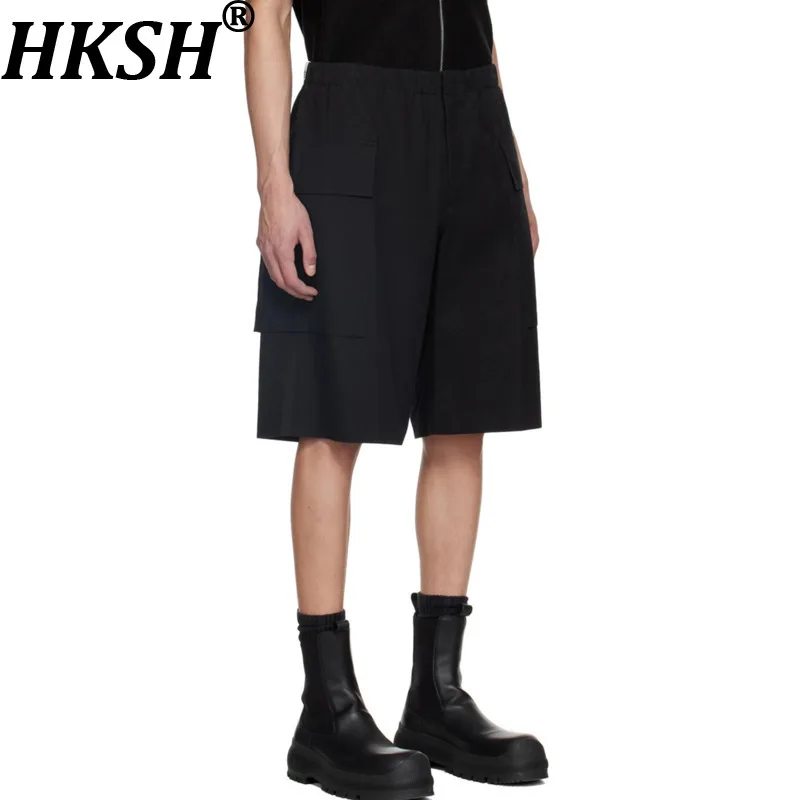 

HKSH Summmer New Men Tide Dark American High Street Wide-Leg Safari Style Shorts Large Pockets Oversized Fit Ins Capris HK19659