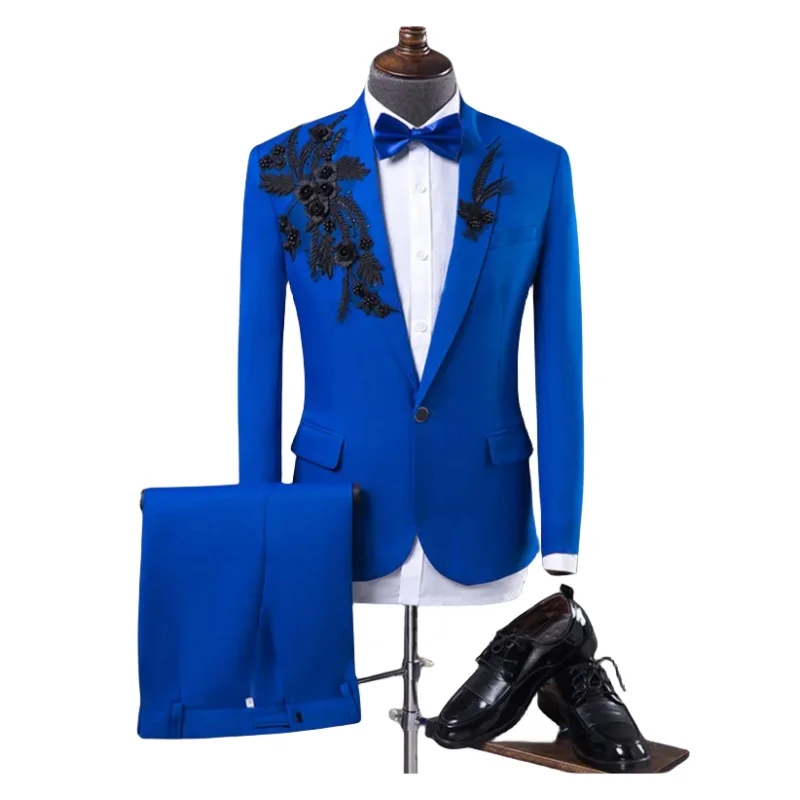 Men's Formal Suits Blue fashion Slim Blazers Group musical performance Costume Wedding Party Prom Host singer show Stage suit